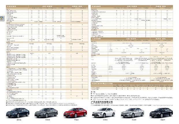 广汽丰田全新凯美瑞车型配置型录表